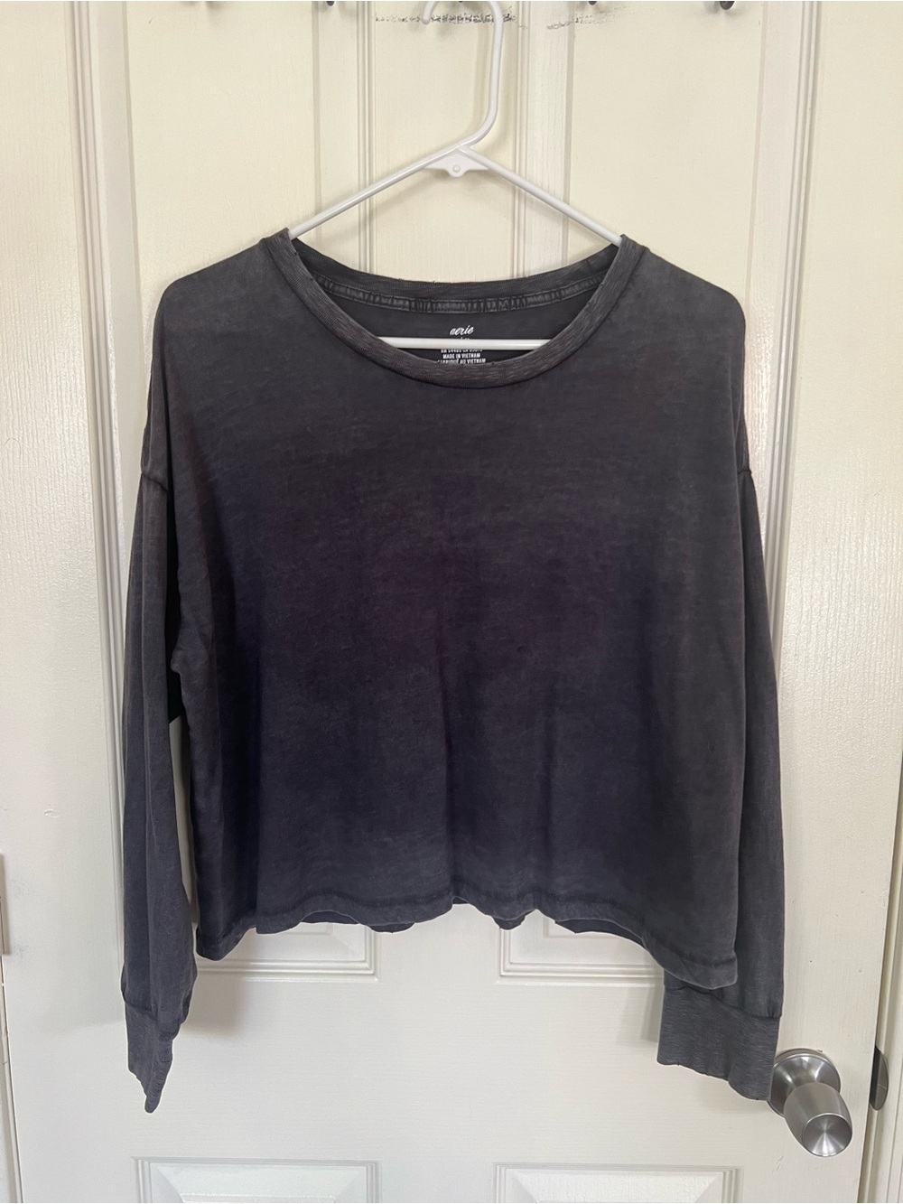 Aerie Charcoal Mineral Wash Oversized Long Sleeve Tee M